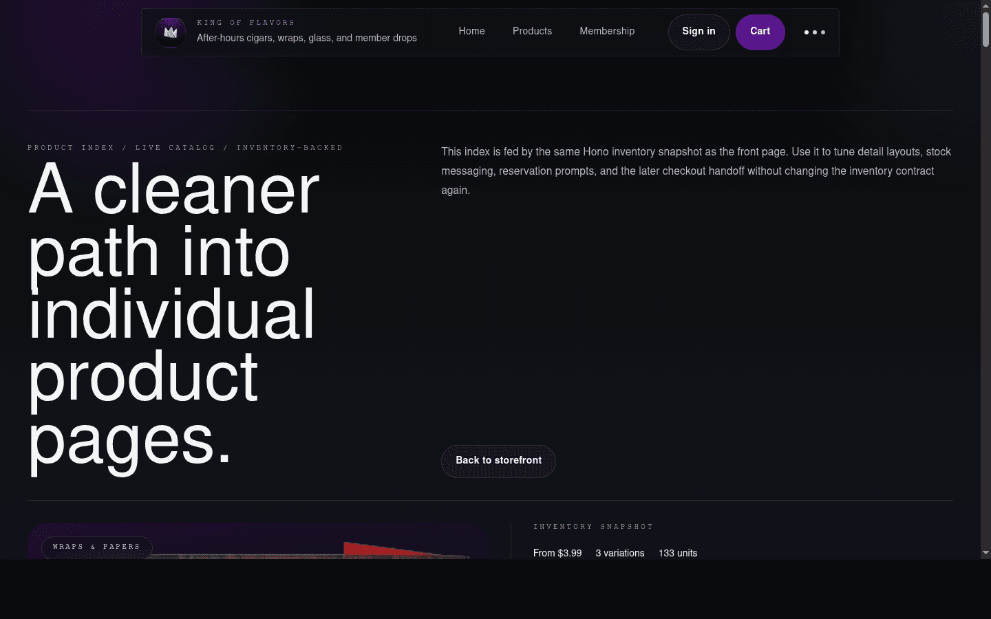 Product index desktop screenshot